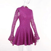 Lace hem long sleeve zip-up lace up backless solid ruffle mini dress 7