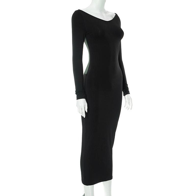 Patchwork mesh long sleeve contrast v neck midi dress 4