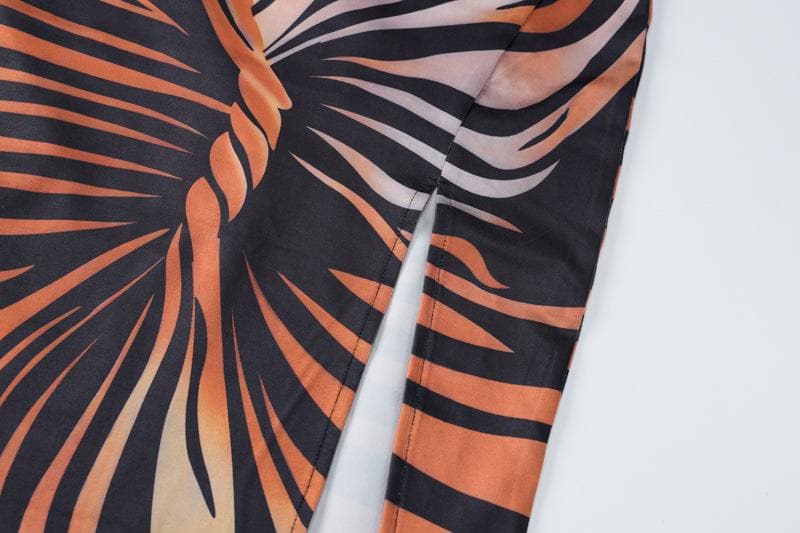 Lace up contrast print slit backless tube maxi dress 6