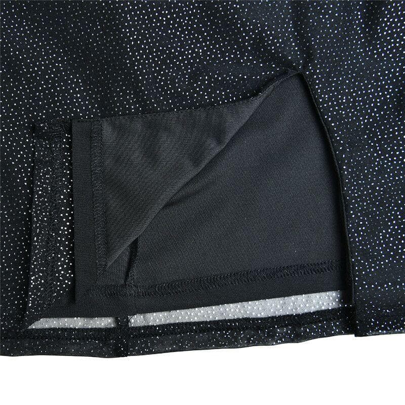 Textured mesh gloves sweetheart neck zip-up slit cami mini dress 9