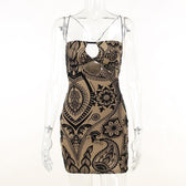 Mesh contrast hollow out cross back velvet mini dress 2