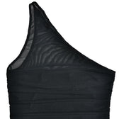 Solid one shoulder mesh patchwork ruffle ruched zip-up mini dress 10