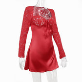 Lace zip-up long sleeve patchwork padded mini dress 3