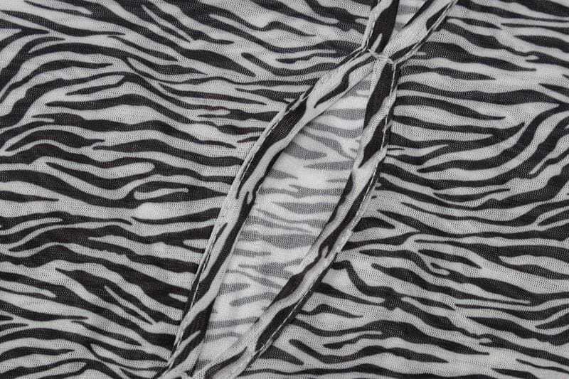 Zebra print hollow out irregular long sleeve sheer mesh see through mini dress 6