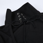 Lace up hollow out solid long sleeve maxi dress 5