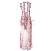 Chiffon flower print contrast backless v neck sleeveless maxi dress 4