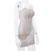 Irregular ruched backless lace up bustier tube mini dress 6