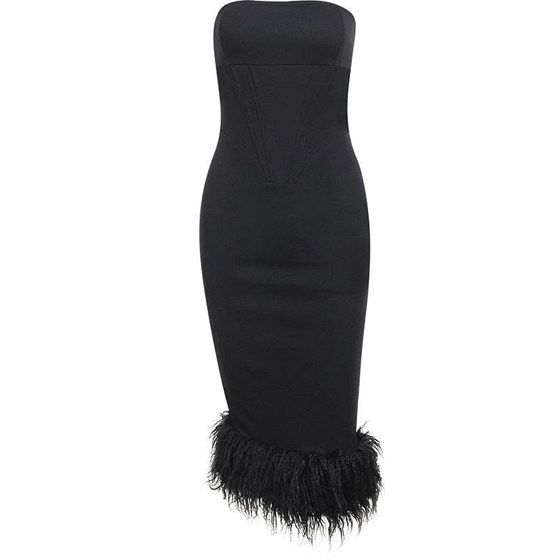 Sleeveless solid feather backless tube dress 2