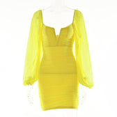 Mesh solid long sleeve ruched notch neck zip-up mini dress 10
