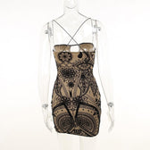 Mesh contrast hollow out cross back velvet mini dress 3