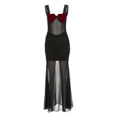 Heart patchwork mesh contrast sleeveless backless maxi dress 8