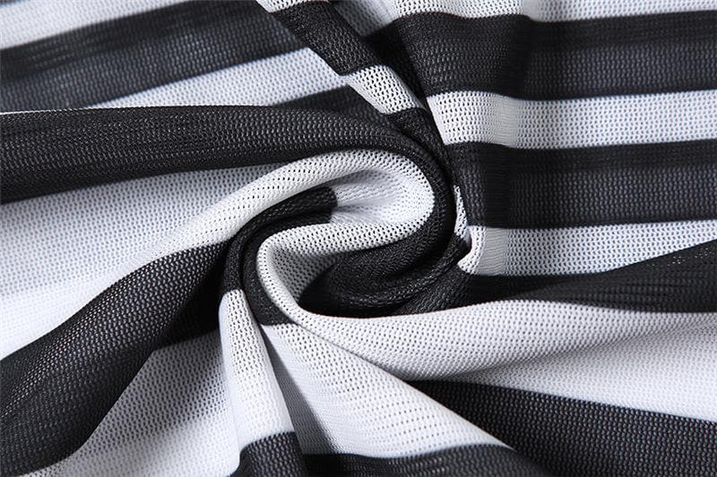 Irregular sheer mesh see through one shoulder striped mini dress 7