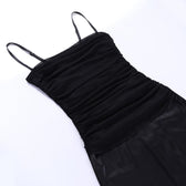 Mesh patchwork zip-up solid backless ruched cami midi dress 4
