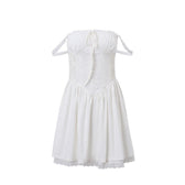 Lace hem lace up ruched backless square neck mini dress 2