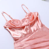Sleeveless solid satin cowl neck slit backless zip-up cami dress 5