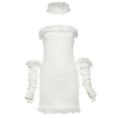 Feather gloves backless patchwork tube mini dress 2