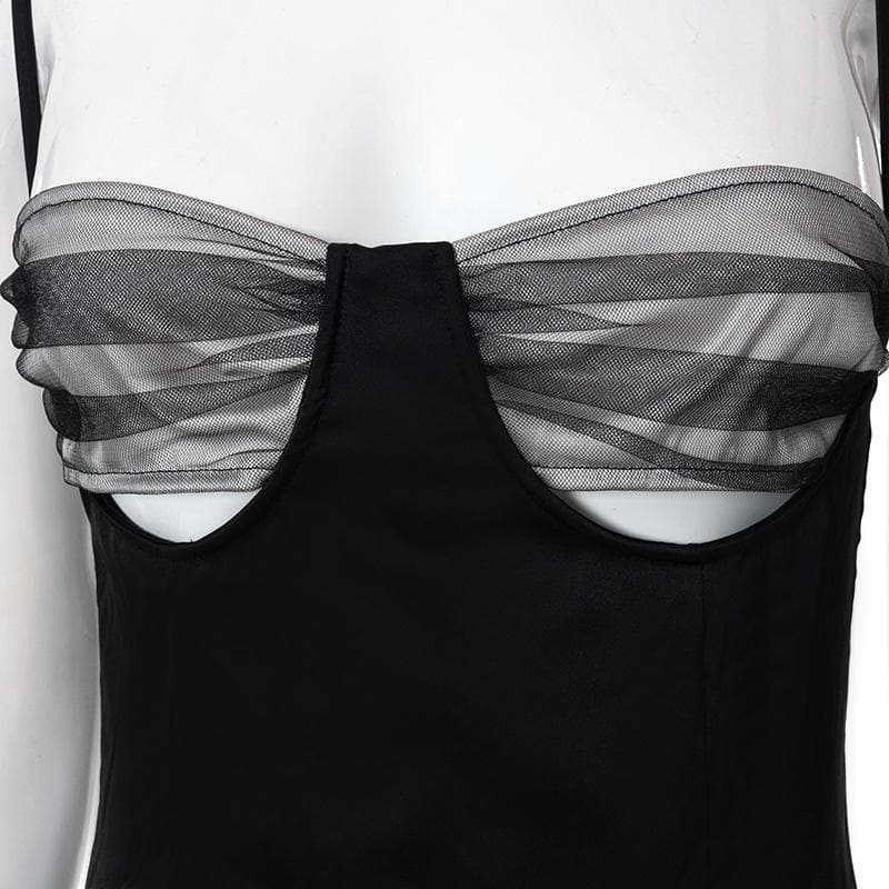 Hollow out mesh ruched zip up back dress 5