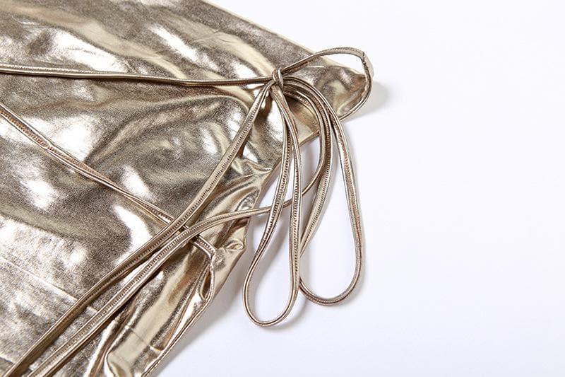 Metallic cowl neck cross back self tie ruched maxi dress 5