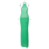 Crochet solid halter backless self tie maxi dress 2