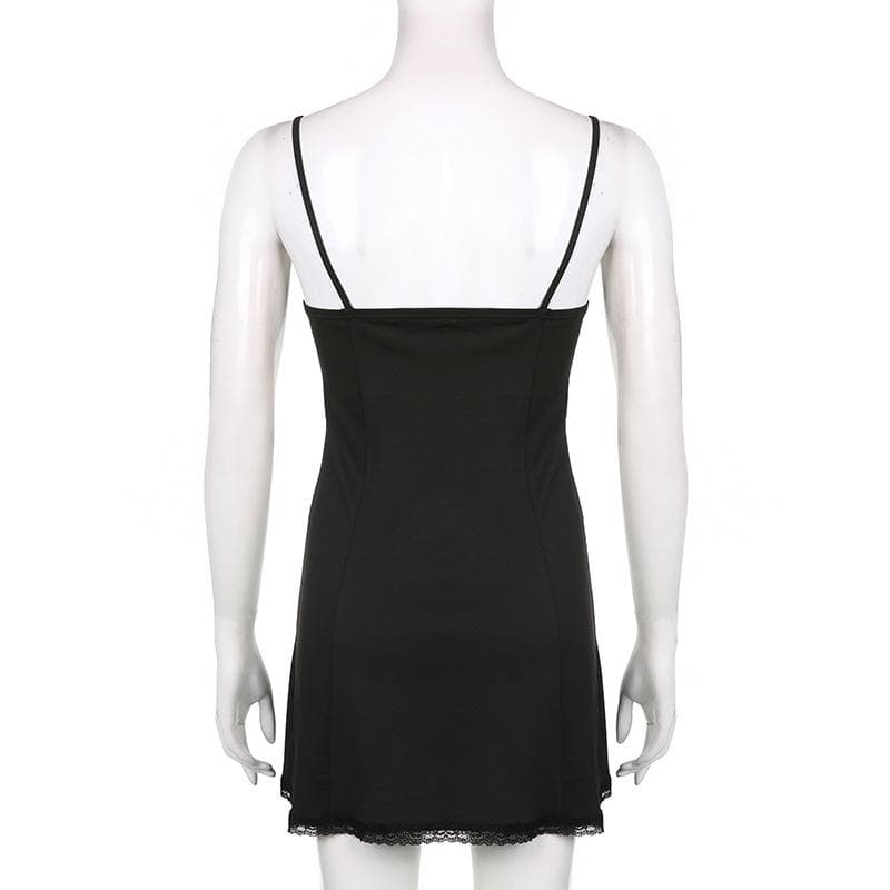 Low cut bowknot lace ruffled cami A line dress 12