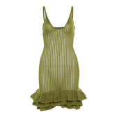 Crochet v neck sleeveless hollow out ruffle mini dress 2