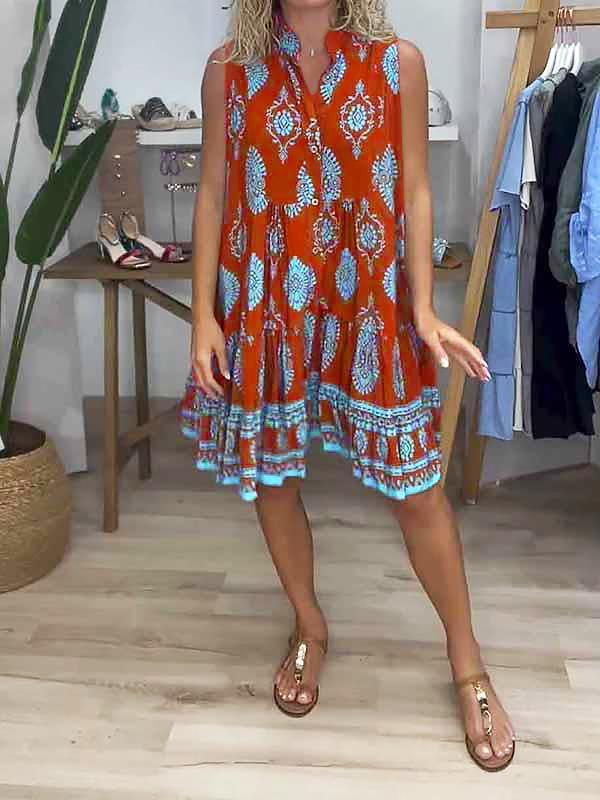 Paisley Print Sleeveless Tiered Mini Dress 5
