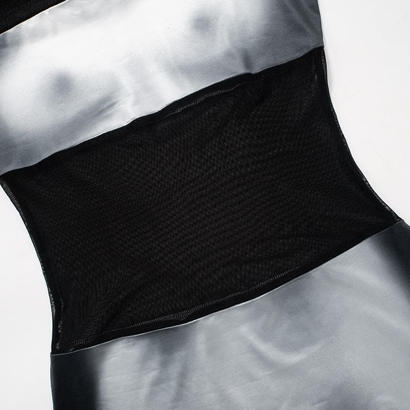 Body print mesh patchwork long sleeve contrast mini dress 6
