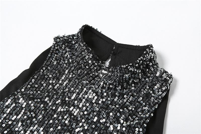 Glitter hollow out high neck button sleeveless mini dress 4