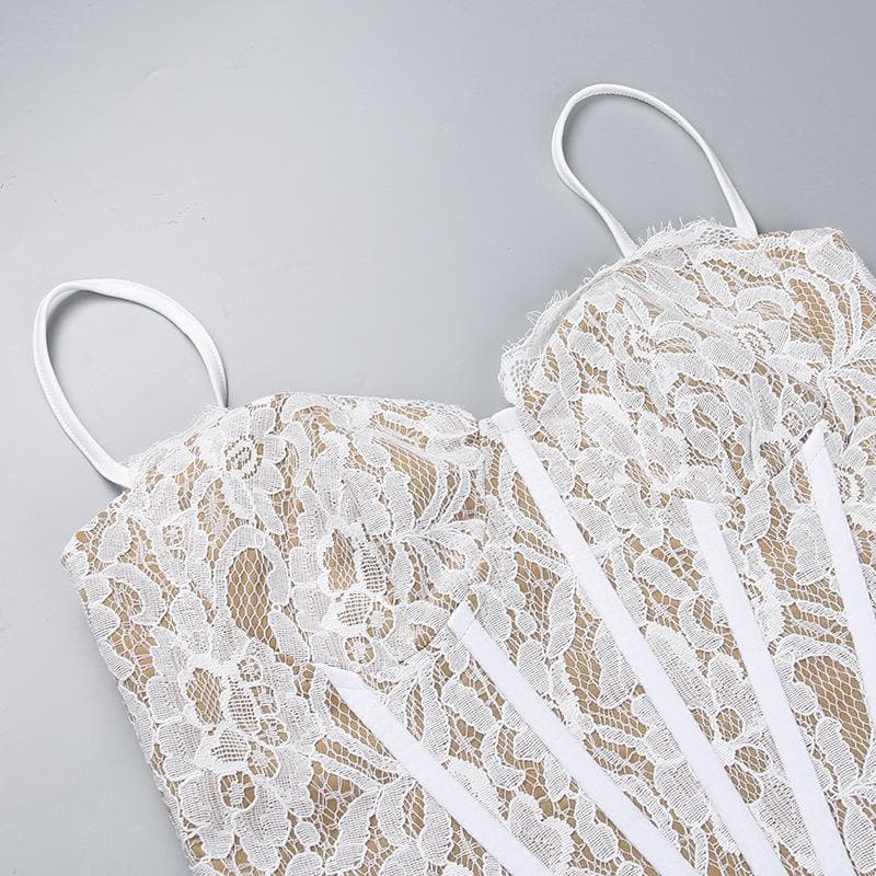 Lace contrast corset sweetheart neck ruffle irregular cami maxi dress 4