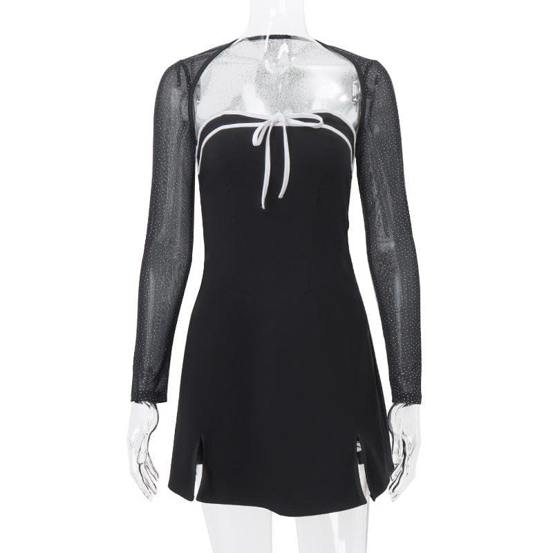 Bow Front Strapless Split Hem Mini Dress and Glitter Mesh Shrug Two Piece Set 8