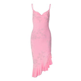 Beaded ruffle slit cowl neck backless irregular cami mini dress 2