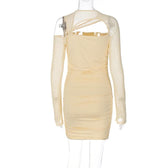 Ruched irregular mesh hollow out long sleeve mini dress 3
