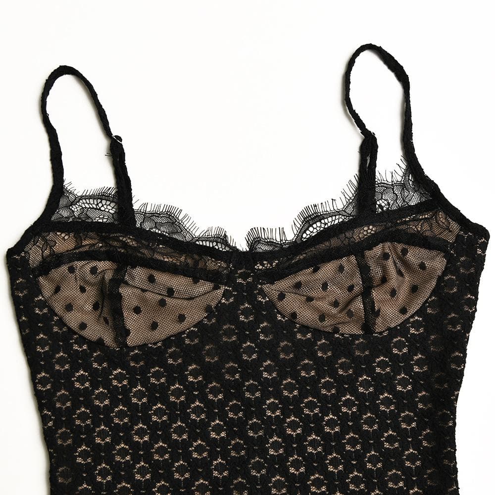 Mesh contrast lace hem zip-up backless cami mini dress 6