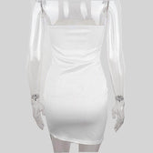 Feather off shoulder solid backless tube dress 3