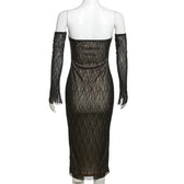 Lace gloves sweetheart neck backless tube midi dress 5