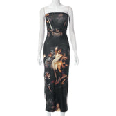 Slit abstract contrast bustier backless tube maxi dress 8