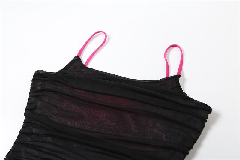 Contrast ruched mesh square neck backless cami mini dress 5