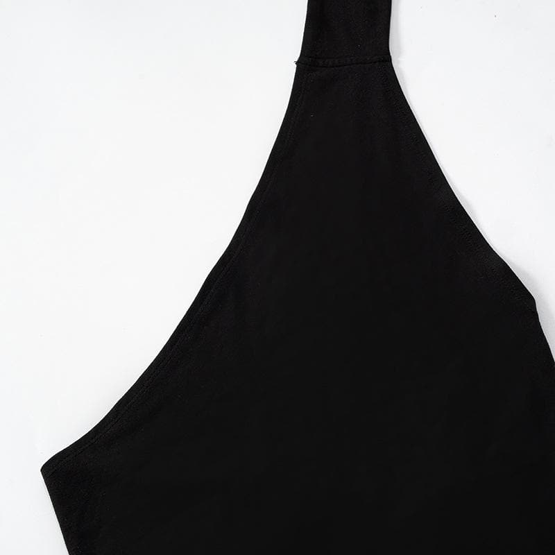 One shoulder backless slit solid halter beaded maxi dress 4