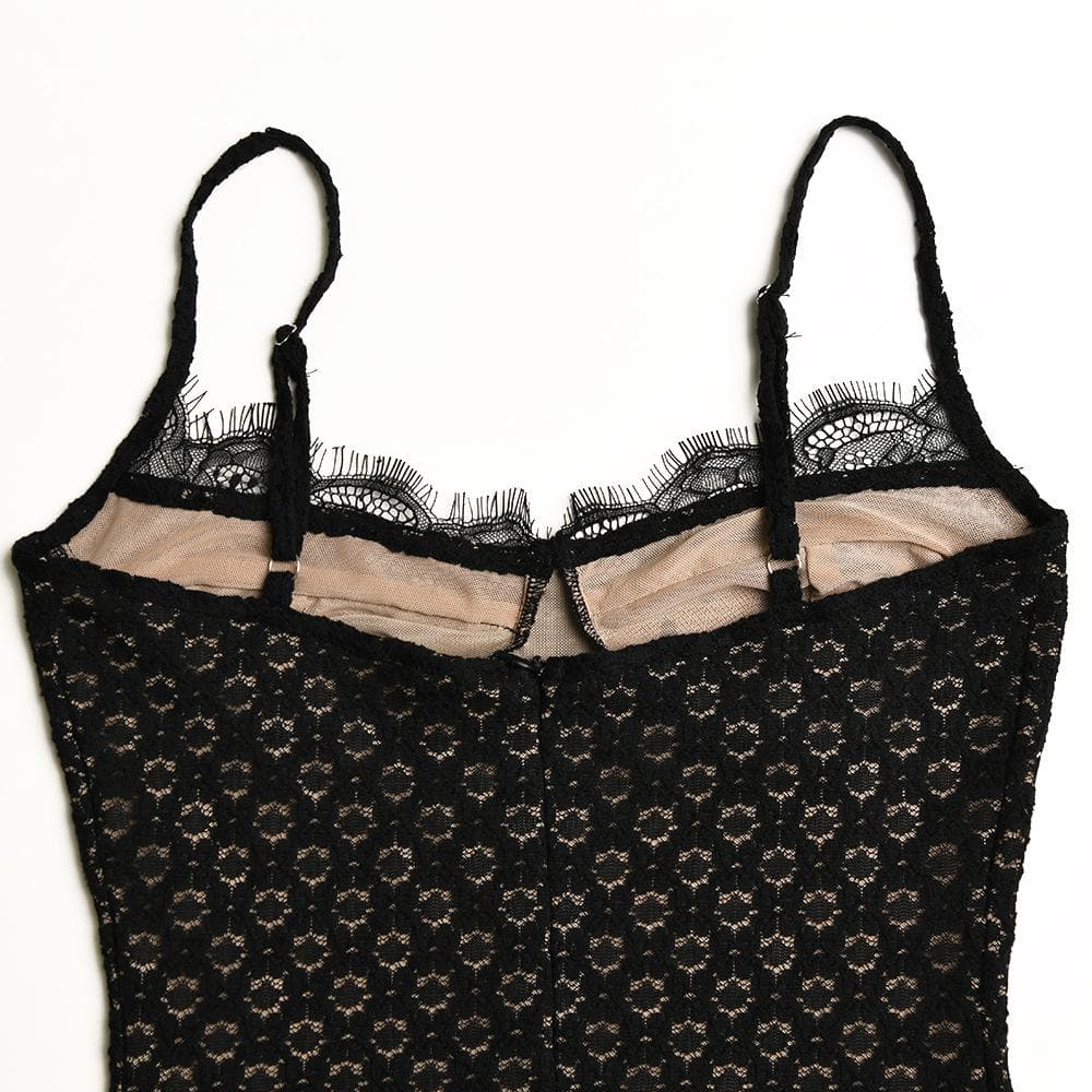 Mesh contrast lace hem zip-up backless cami mini dress 5