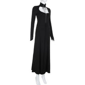 Lace up hollow out solid long sleeve maxi dress 8
