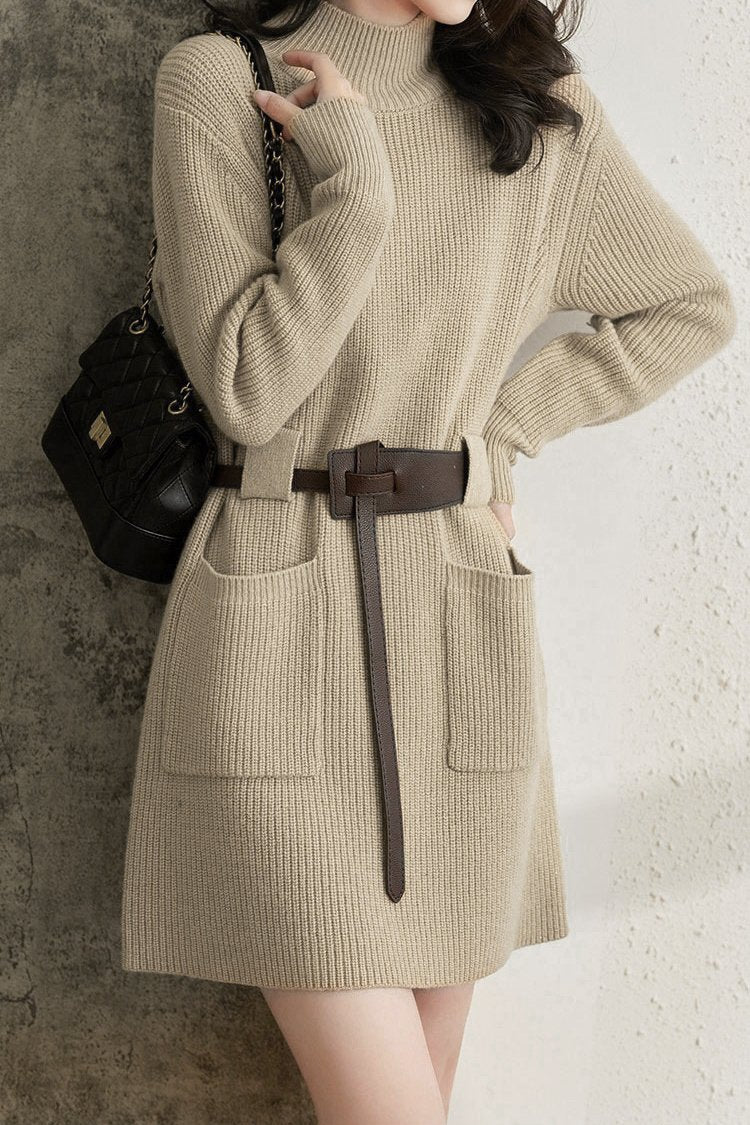 Isidora Effortless High Neck Belted Knit Dress Premium Wardrobe Essential