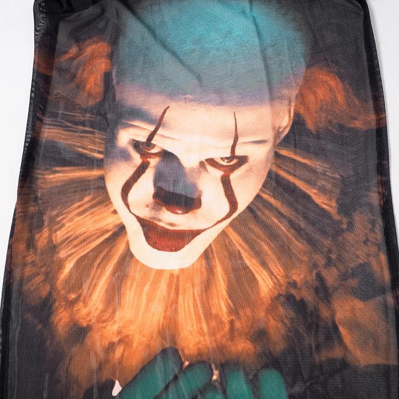 Joker pattern long sleeve sheer mesh see through slit maxi dress 6
