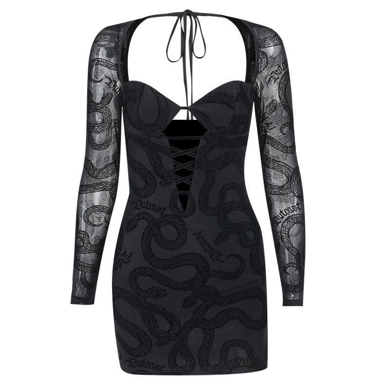 Mesh self tie long sleeve solid lace up mini dress 2