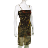 Mesh abstract print square neck contrast cami midi dress 3