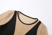 Long sleeve round neck contrast mesh patchwork mini dress 5