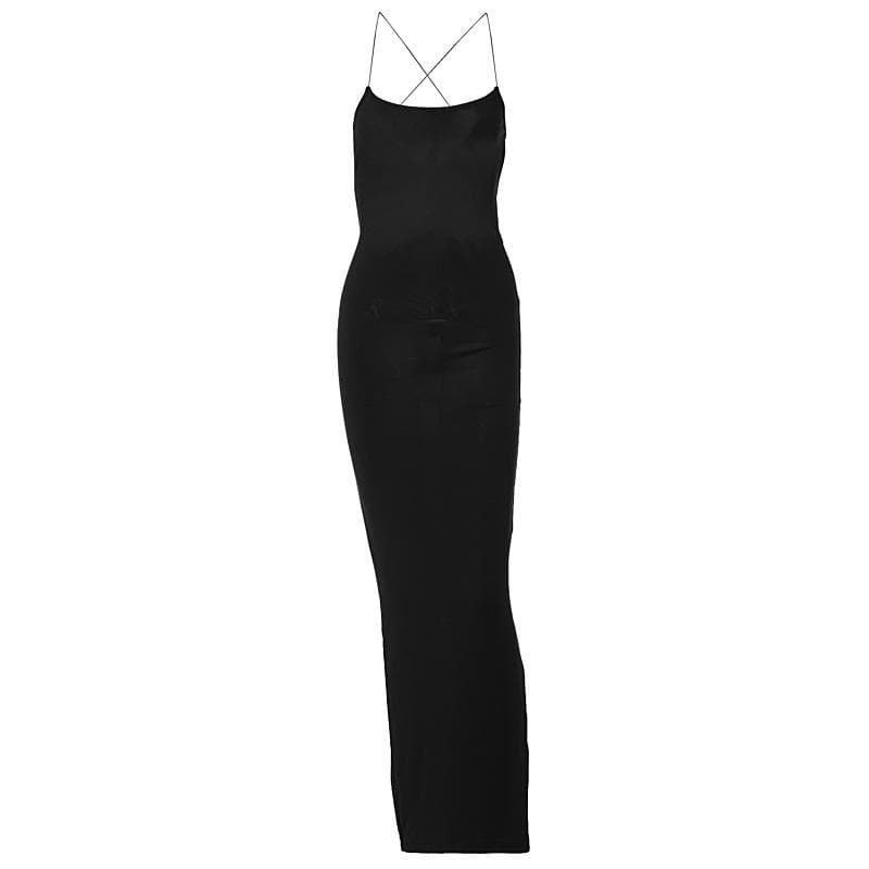Cross back lace up square neck backless self tie slit maxi dress 10