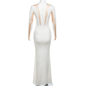 Crewneck long sleeve mesh patchwork maxi dress 7