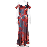 Off shoulder see through chiffon print maxi dress 8