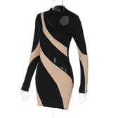 Long sleeve mesh contrast patchwork hollow out mini dress 10