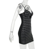 Beaded hollow out v neck backless plaid cami mini dress 7